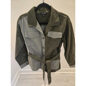 Banana Republic Women's S Color Block Olive Green Tie Belt Button Down Jacket
